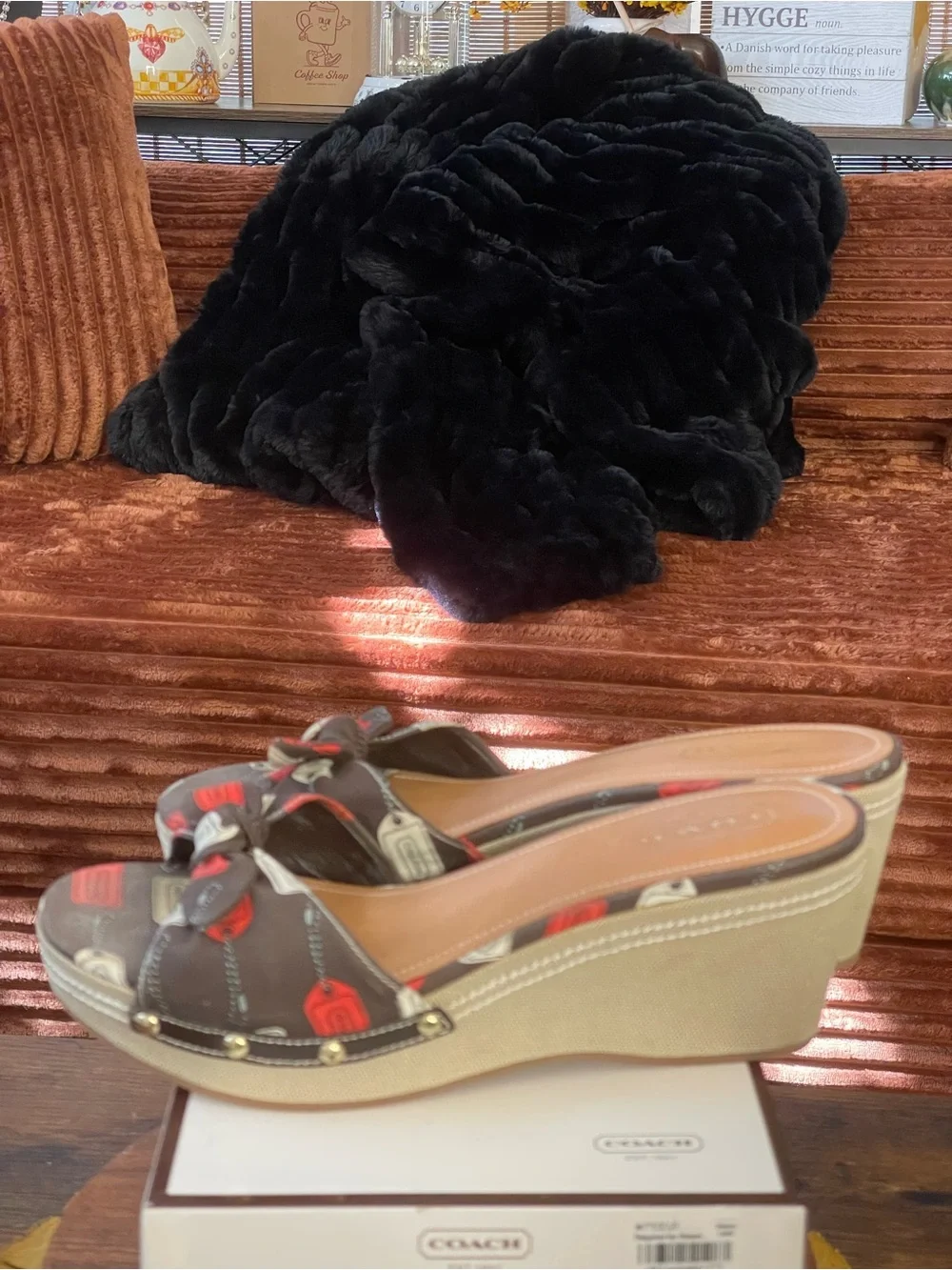 COACH Lorah Hang Tag Print Y2K Wedges Size 10